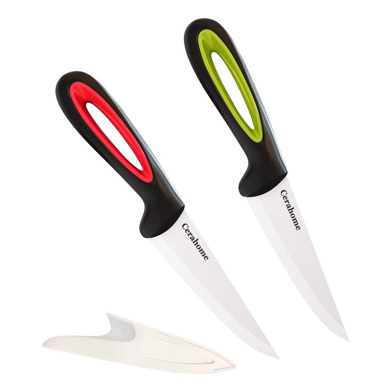Cerahome Ceramic knife Super Sharp 4-inch Utility Knife Fruit Paring Knife Set with Sheath, Kitchen knives Sets for Cutting Boneless meats, Sashimi, Fruits and Vegetables (Red+Green) - Image 1